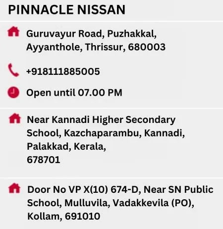 Pinnacle Nissan - Pinnacle Motor Works Private Limited Thrissur Kollam Palakkad Kerala Address contact number
